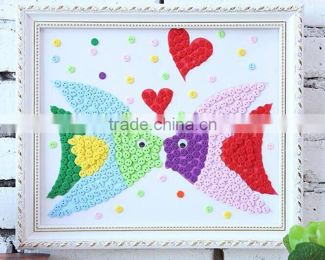 Children diy button picture handmade button stickers craft creative toys for kindergarten kids