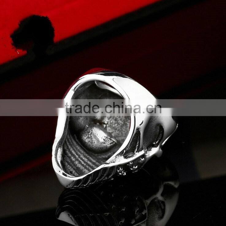 Mens Punk Goth Skull Ring Patriotic Stars Stripes Honor American Flag Bandit Biker Stainless Steel Ring Size 8-14