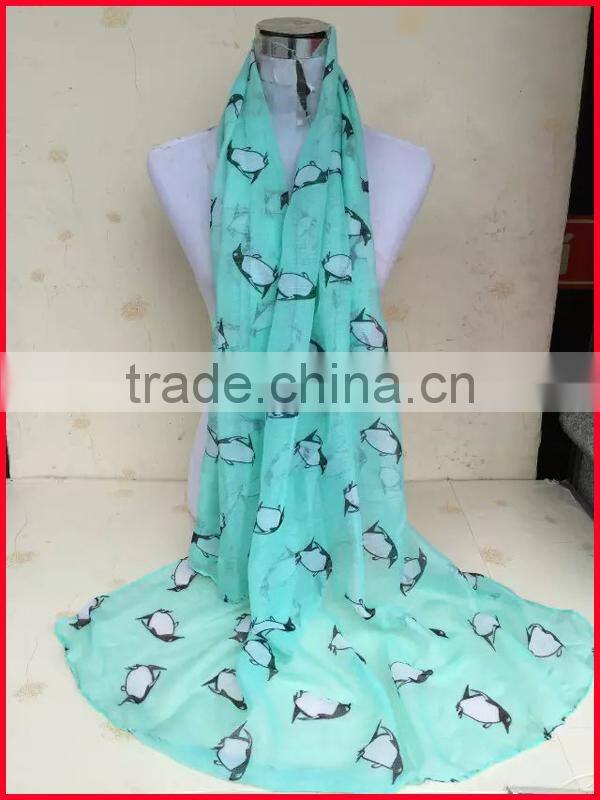 Beautiful girls penguin print animal scarf