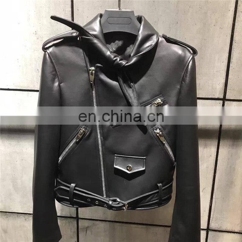 Handsome Motorcycle Spring Jacket Short Leather Zipper Jackets Leather for Women