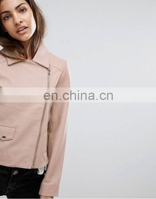 High quality fashion long sleeve latest design women PU leather jacket