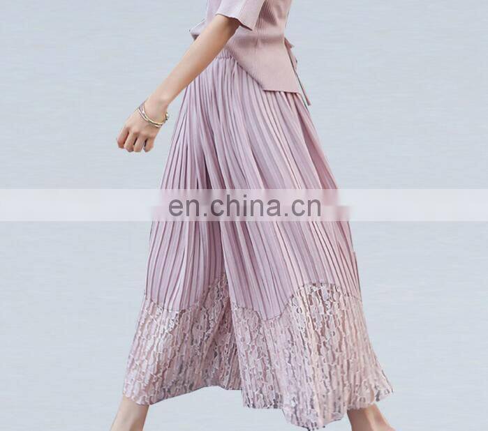 2017 fashion modern plus size pants women elastic waist pants pleated pants loose style with lace for women