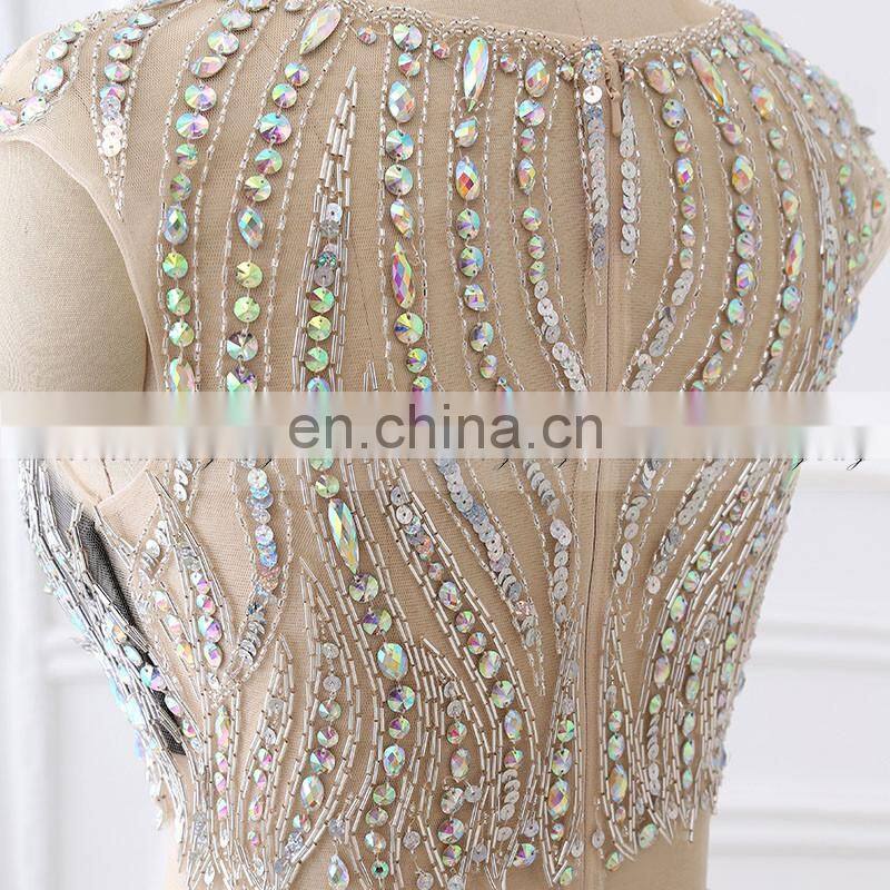New Fashion Two-Piece Cap Sleeve Black Mermaid Crystal Beaded Evening Gowns Evening Dresses LX321