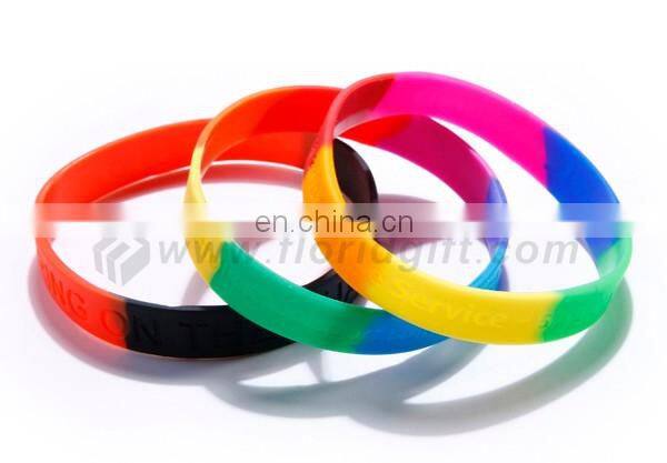 Promo color mixture silicon wristband /camouflage rubber bracelet / segment printing wristband