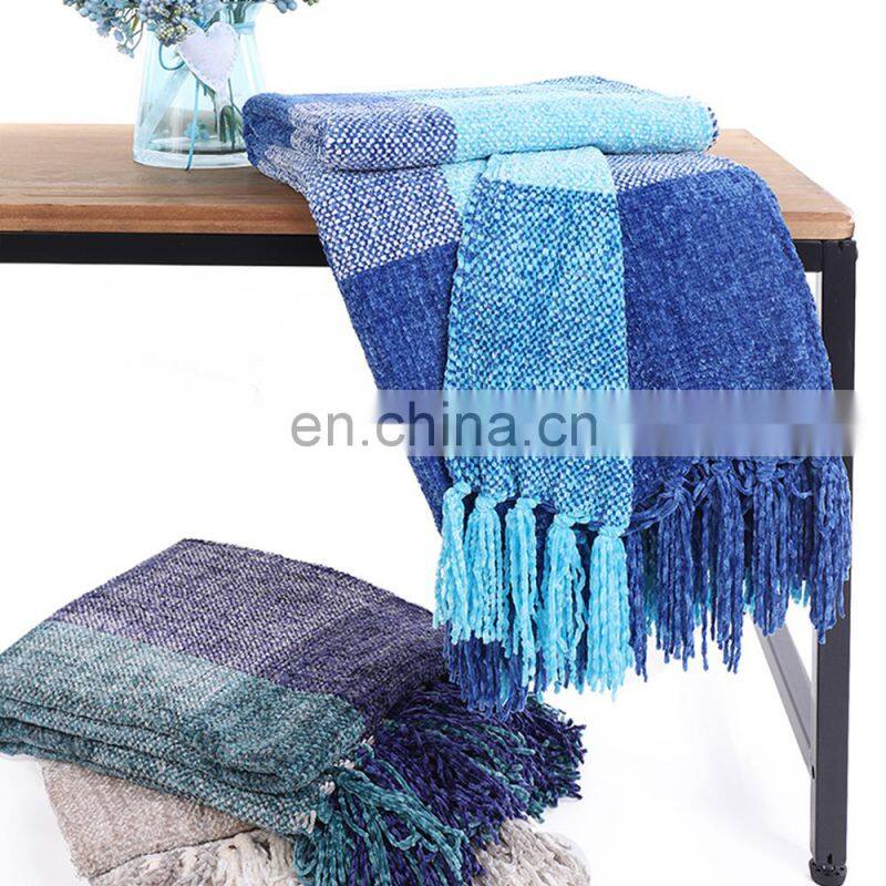 Fashion Soft Ombre Blue 100%Polyester 50''x60'' Throw Blanket With Tassels
