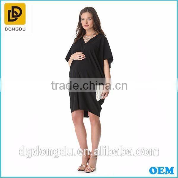 OEM Maternity Clothes Factory Black Casual Maxi Dress for Pregnant Women