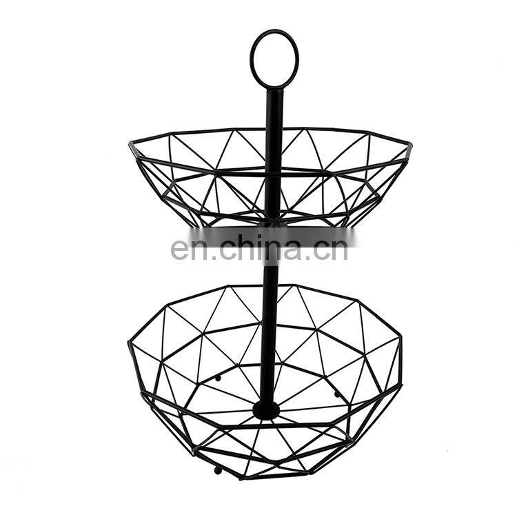 Home Modern Kitchen Basket Round Iron Wire Storage Food Organization Holder Metal Fruit Mesh Basket