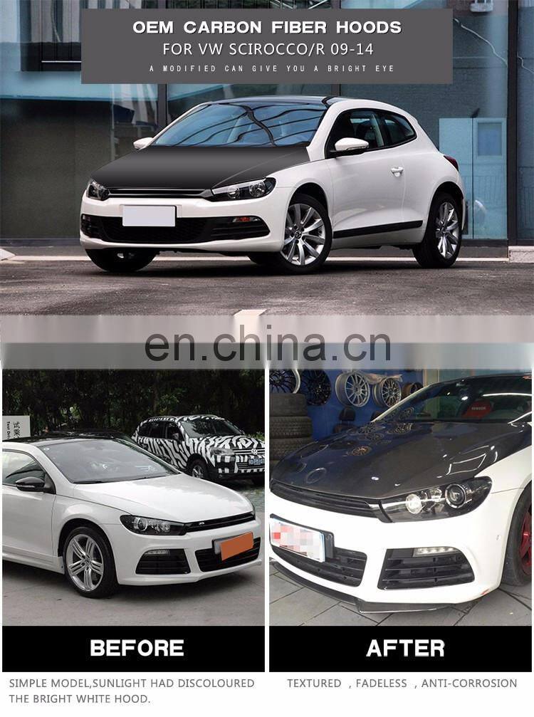 Auto OEM Carbon Fiber Engine Hood spoiler for Volkswagen Scirocco R bonnet
