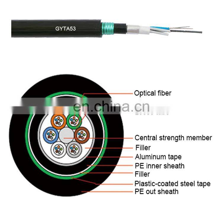 Direct buried steel tape armored 12 72 96 144 288 core fiber optic cable price per meter GYTA53