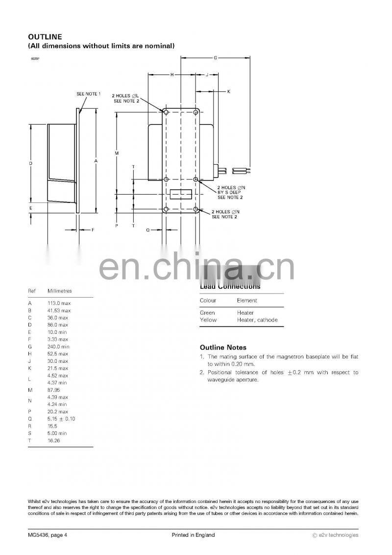 Marine electronics maritime navigation communication Furuno marine radar spare parts UK MG5436 E2V 25KW X band radar magnetron