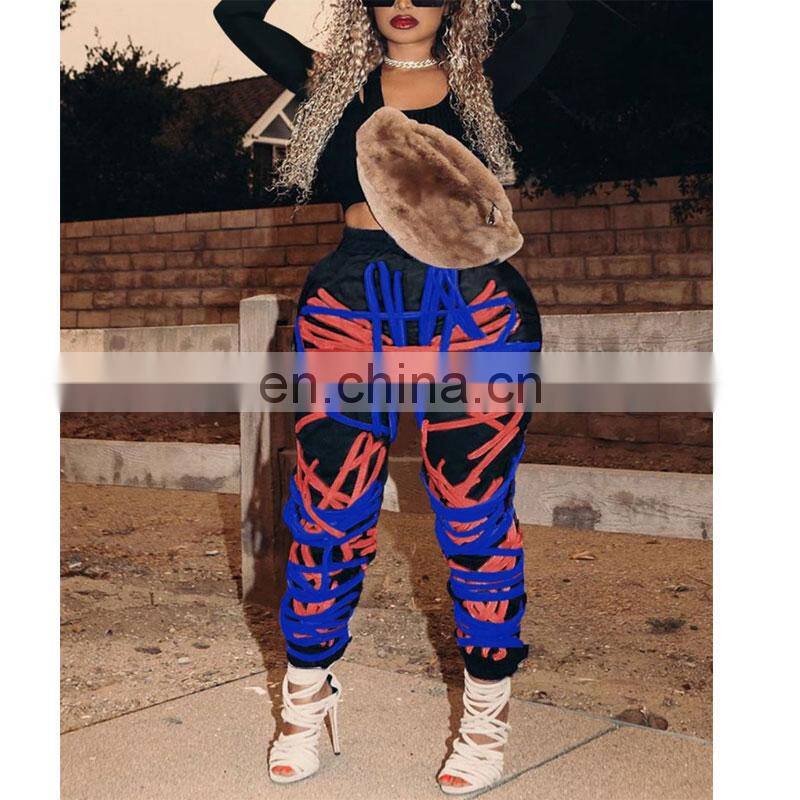 Clothing wholesale custom LOGO high waist slimming casual sports printing contrast color pants fashion trend women's trousers