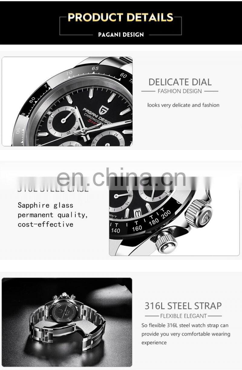 PAGANI DESIGN 1644 Branded Watch For Men Full Stainless Steel Chronograph man watches op 2021