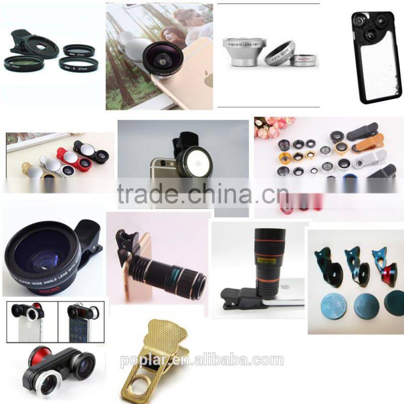 180 degree fisheye (black circles) + 0.65X Wide Angle + 10X telephoto macro + 2X Bokeh effects