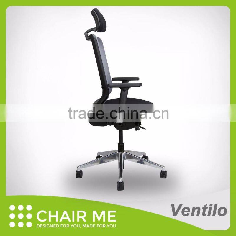 Gray mesh, gray office chair, black backrest, mesh chair, ergonomic chair, 3D headrest, adjustable armrest, aluminum base