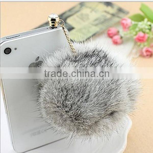 Luxury Rabbit Fur Winter Warm Dust Plugs ,Dust Plugs for iPhone