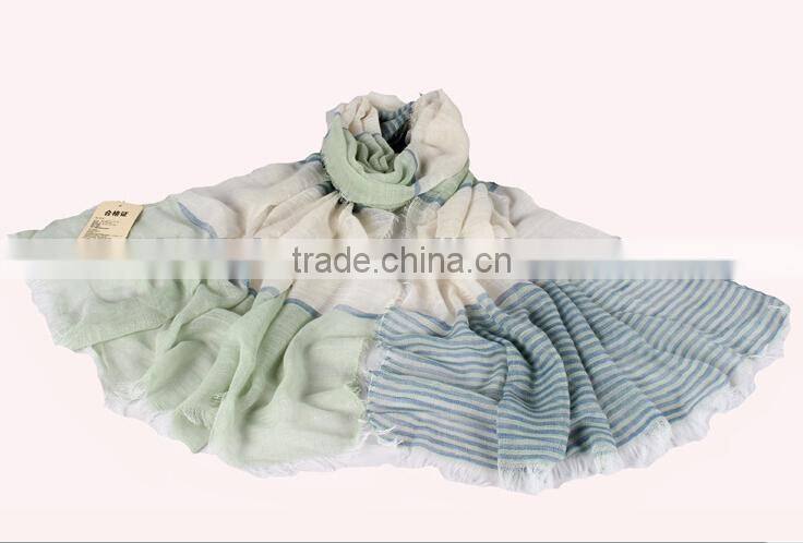2014 Newest Fashion Lady Stripe Design 100% Cotton Linen Scarf
