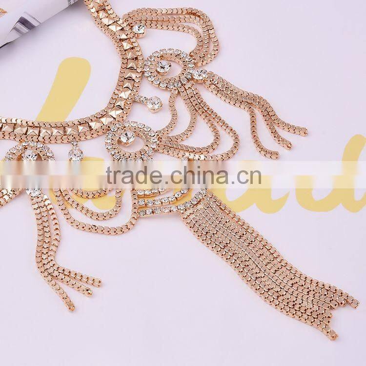 Celebrity Style Luxury Gold Drape Tassel Choker Big Necklace And Earrings