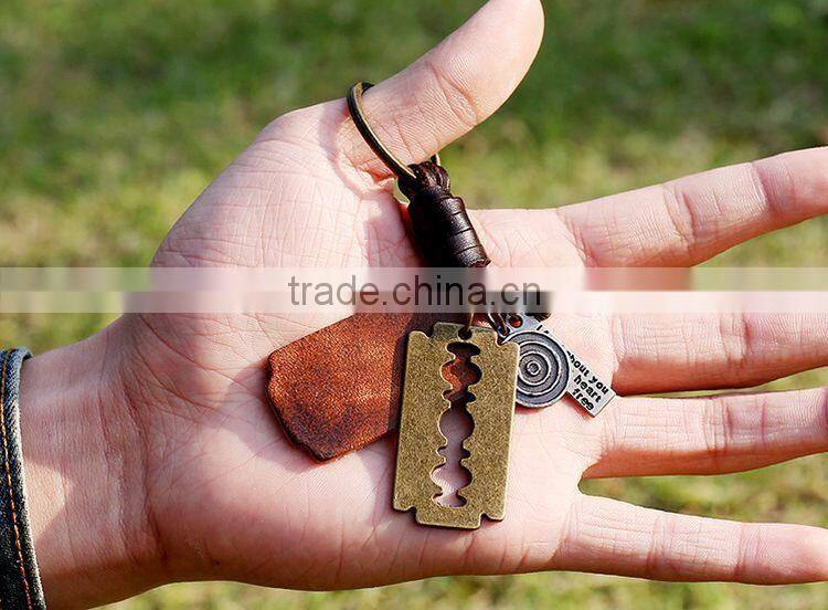 Hot Sale Leather KeyChain High Quality Fashion Skull Pendant Key Chain rings Vintage keyring Accessories