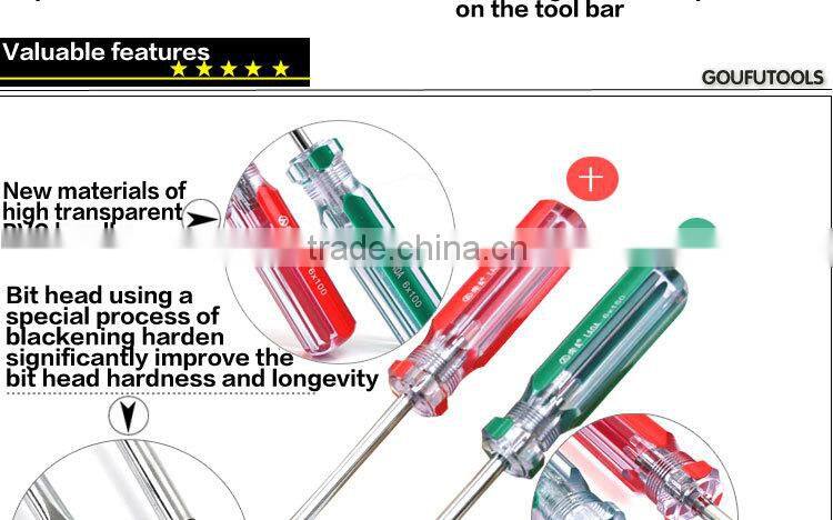 6pcs colorful transparent handle screwdriver set crossed and slotted screwdriver