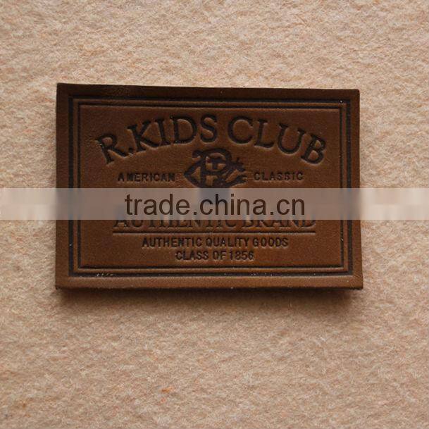 custom and design good quality brown real leather patch in dongguan with factory price