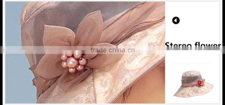 exquisite lace wide brim hat with flower decoration