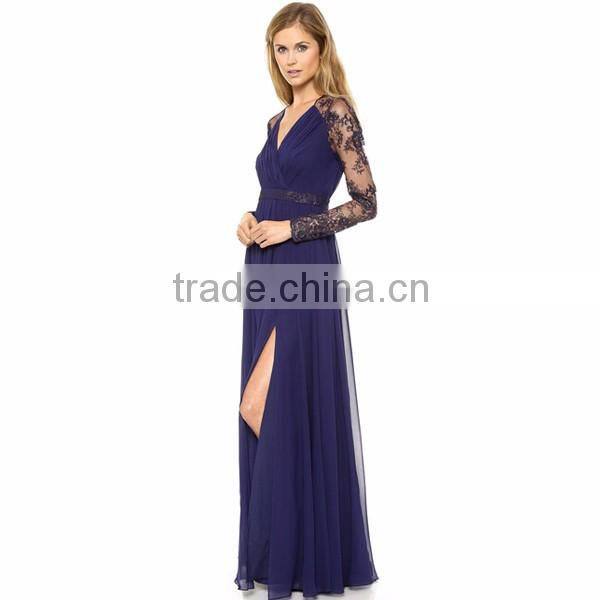 Women's Lovely Blue V-Neck Solid Chiffon