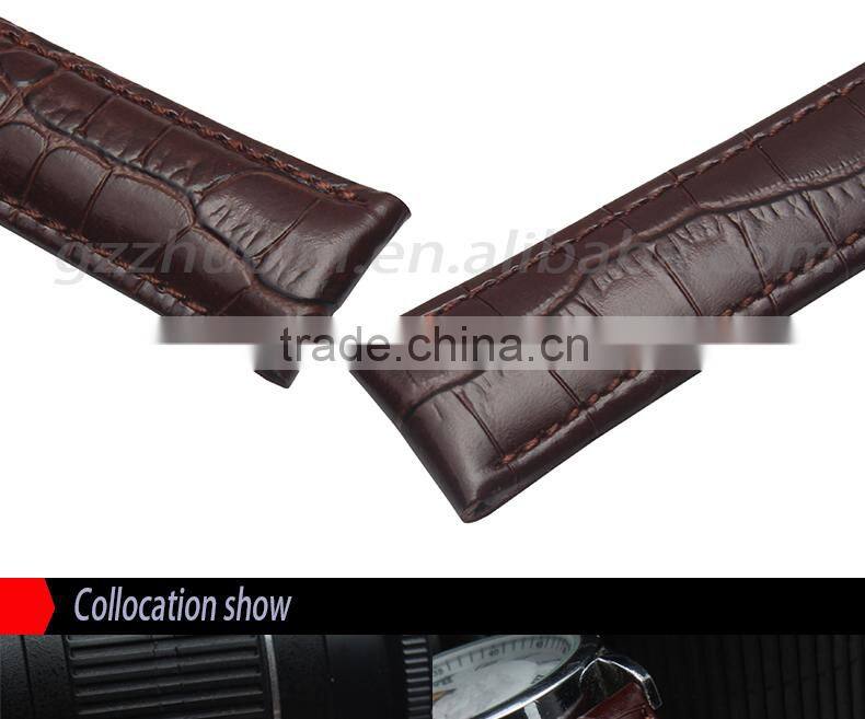 Cheap genuine leather Watch Band with double click stainless steel buckle 18|19|20|21|22mm