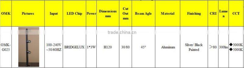 AC100-240V Sliver/Black 3*1W led jewelry cabinet light