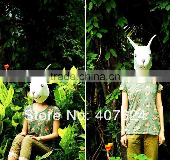 White Cute Latex Rabbit Bunny Mask Animal Costume For Party Or Masquerade
