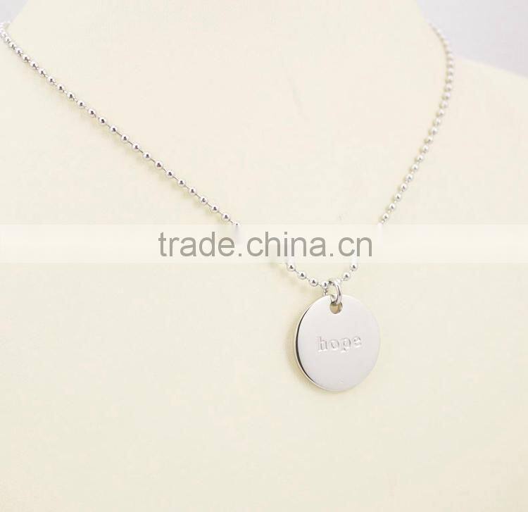 Stainless steel Custom logo round engraving tag necklaces