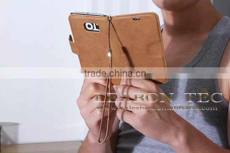 2015 new high quality retro leather case, for samsung galaxy s6 edge wallet case