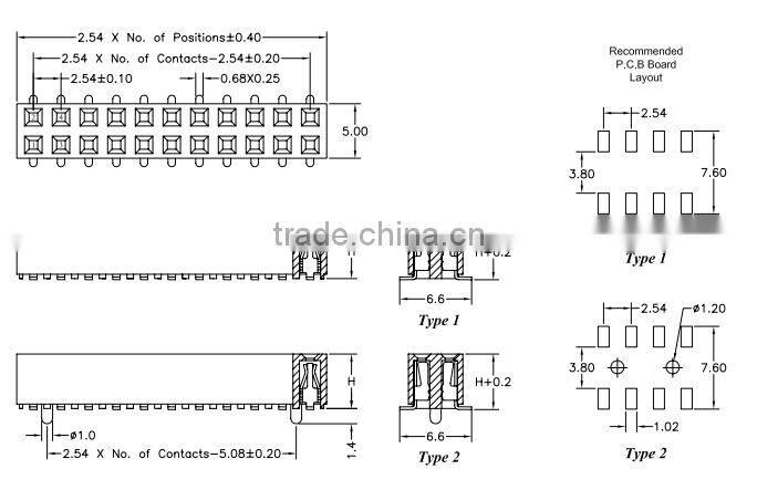 2.54mm Pitch Female Header Single & Dual Row S.M.T Type