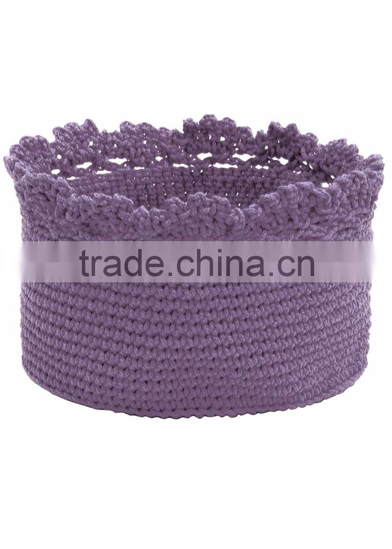 PP yarn round crochet basket purple brown