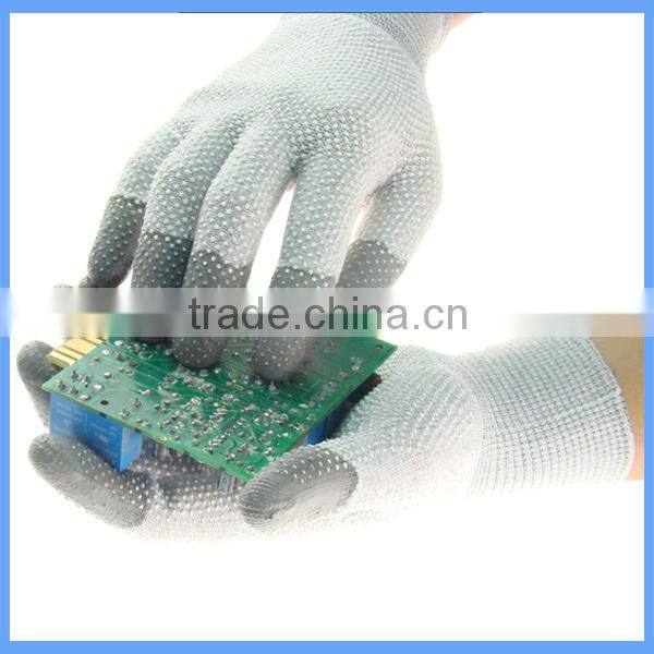 China Working Gloves / Antistatic PU Fingertips Coated Palm & Back PVC Dotted ESD Gloves