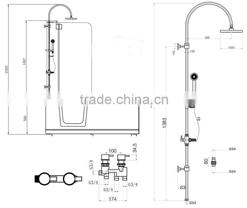 Acrylic lowes walk in bathtub with shower long glass door CE 1690*750*2057MM