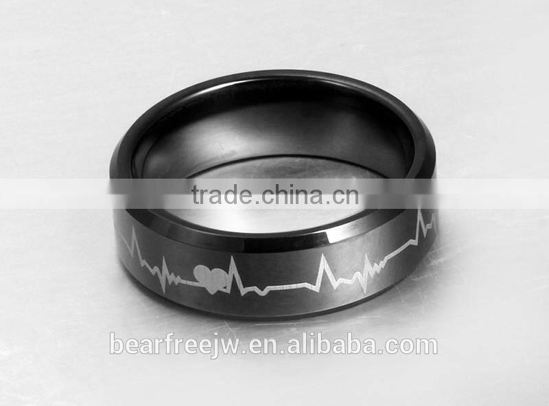 Black Tungsten Carbide Engagement Wedding Bands Engraved Forever Love Heartbeat Promise Rings