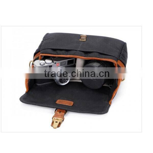 Tan Waxed Canvas Messenger Bag With Full-grain Leather