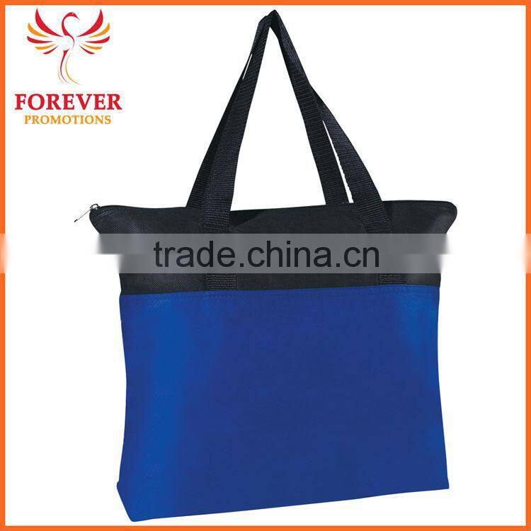 Wholesale Cheap Tote Bag Zippered Non-woven Silk-screen Print Logo Tote with Handles