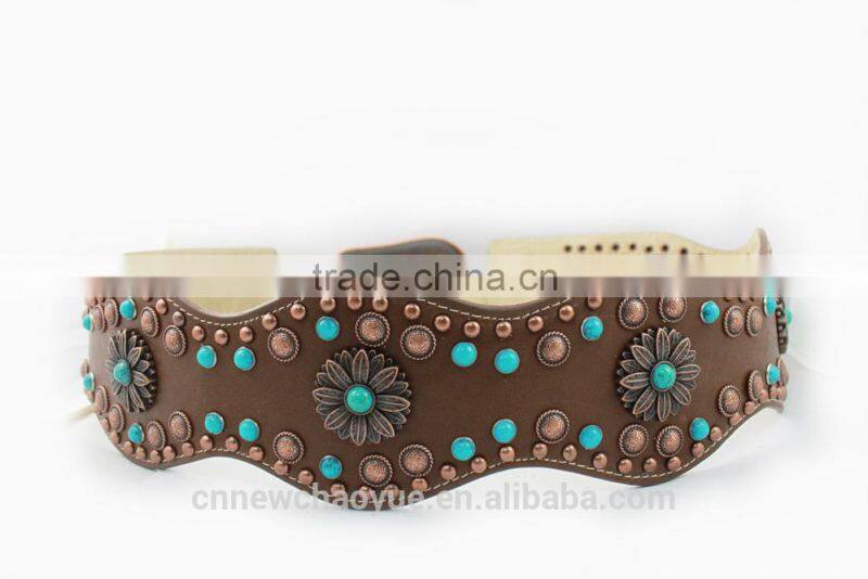 Wide Fashion woman rhinestone belt with nice looking conchos from China