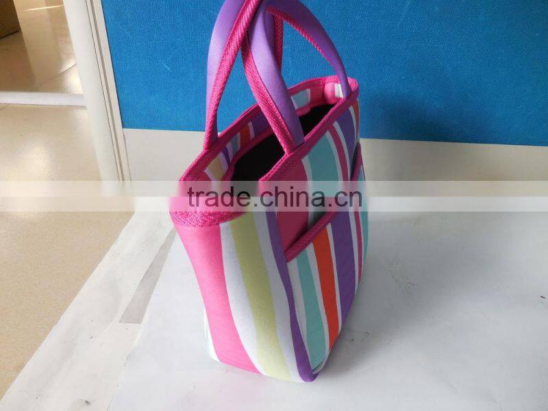 2015 Hot Selling color mixture Neoprene Shopping Bag Soft Folding Storage Bag, Handy Travel Bag