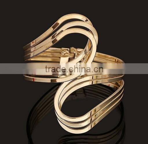 Yellow Gold Plated Statement Punk Fashion Metal Opening Cuff Bangle Bracelet