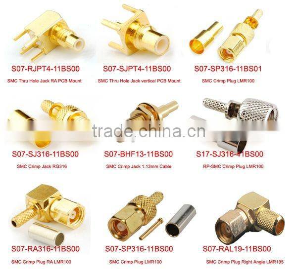 RF Connector, 50 Ohm Straight Crimp Plug SMC Connector for RG-316, RG-188, RG-174