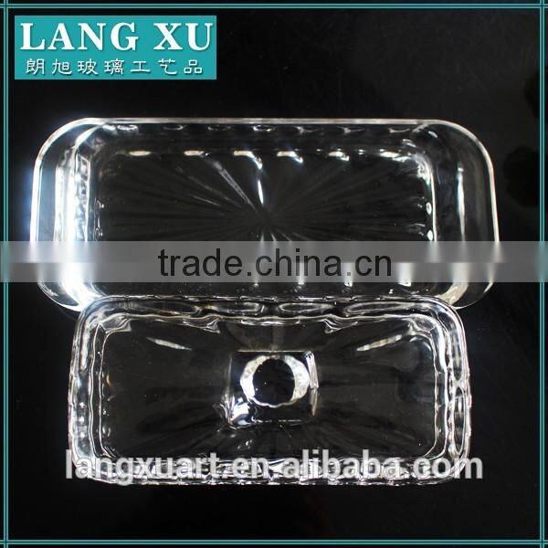 LX-H005 handmade crystal clear press square glass butter dish