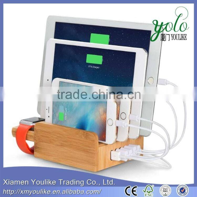 5-Port USB Bamboo Charging Station