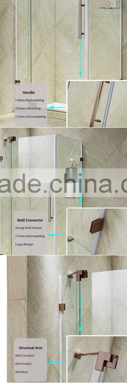 Tempered Glass Chrome Finish Frameless Cubicle Shower Enclosure with Tray