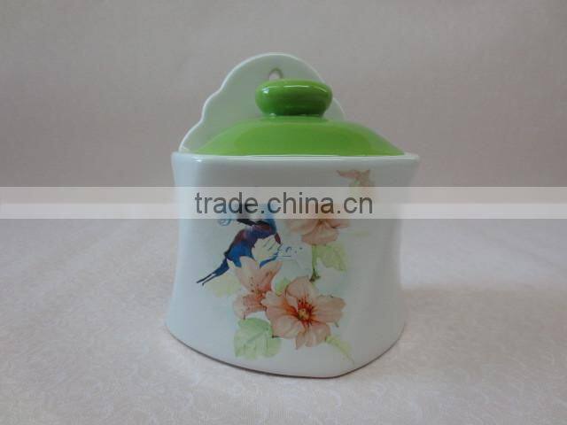 fine decal ceramic butter dish set with verdant tray