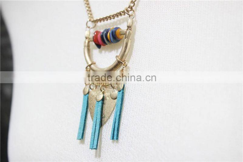 Multi Color Shell w/ Blue Suede Triangle Triple Pendant Necklace 2016 Fashion Style Wholesale