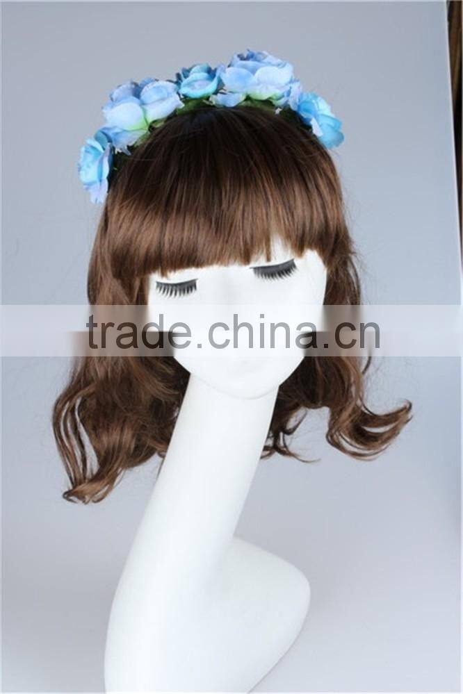 Manufacture directly sale blue PE flower headbands for girls
