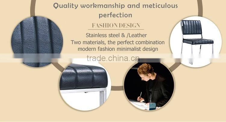 Stainless Steel frame leather seat modern black metal dining chair