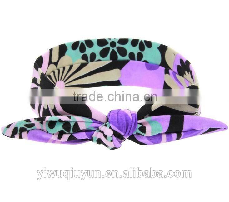 Baby Bohemia Elastic Stamp Bow Hairband Print Flower Bowknot Headband Turban Rabbit Knot Headdress Hair Accessories